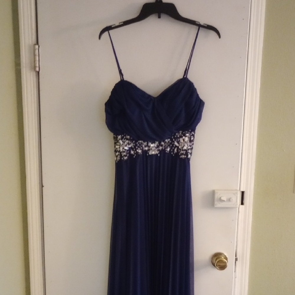 B Darlin Blue Embellished Maxi Formal Dress for Prom